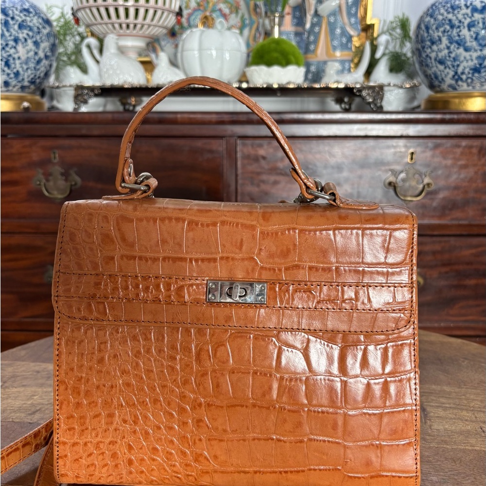 Vintage Valerie Stevens moc crocodile genuine leather Kelly style box top handle
